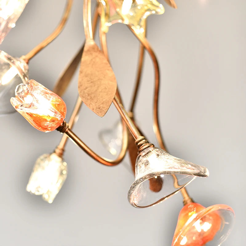 ODYSEN ART DECO Chandelier for Staircase Villa Hallway Long Led Copper Creative Lobby Loft Light Flower Glass Lamp Large House