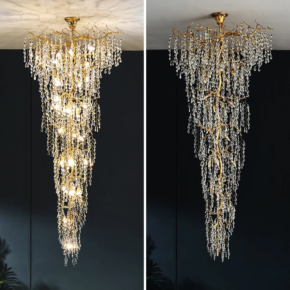 ODYSEN ART DECO Staircase Chandelier Long Led Copper Light for Large Hallway Lobby Loft Villa Glass Lamp Stair Home Decorative