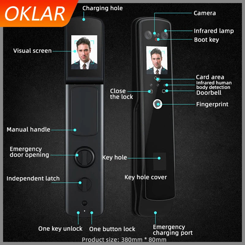 OKLAR Face recognition door lock biometric Palmprint recognition intelligent digital lock Home security Fingerprint lock R8-2-Y