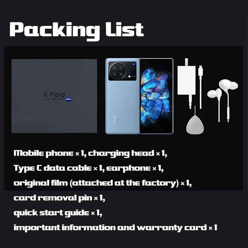 Original New Flagship foldable phone vivo X Fold SmartPhone 5G Qualcomm Snapdragon 8 Gen1 2K+120Hz E5 12GB ROM 512GB RAM Google