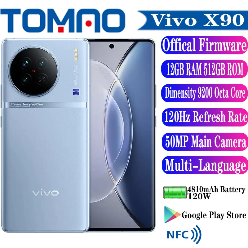 Original Official New Vivo X90 5G Mobile Phone Dimensity 9200 6.78" 120Hz Android 13 50MP Rear Three Camera 4810mAh 120W NFC