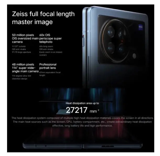 Original Vivo X Fold 5G Mobile Phones 8.03" Screen 120HZ 50.0MP 66W Charger Snapdragon 8 Gen 1 Android 12.0 Fingerprint