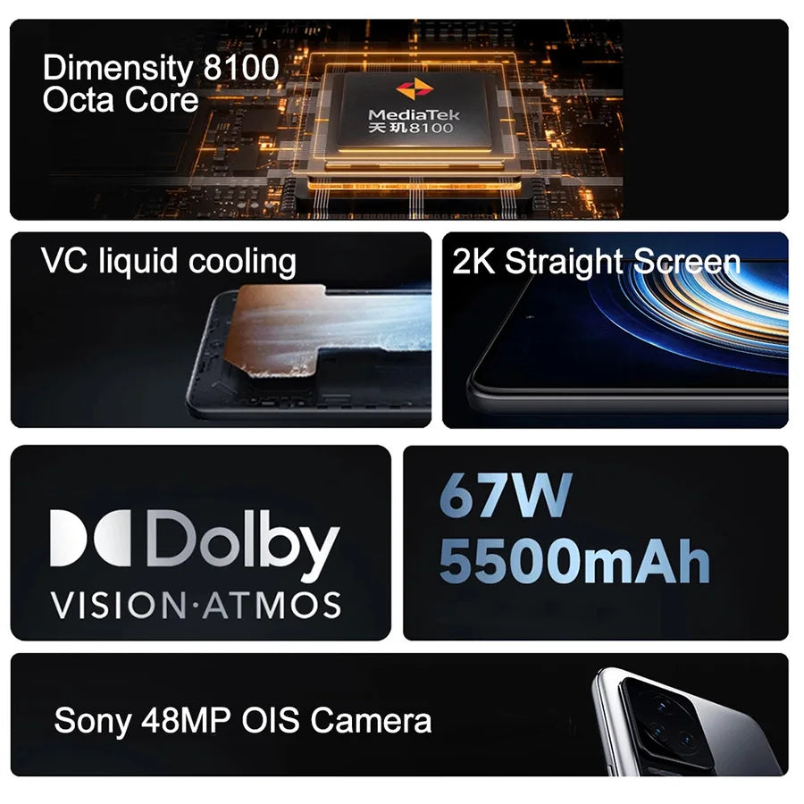 Original Xiaomi Redmi K50 5G Smartphone Dimensity 8100 Octa Core 5500mAh Battery 67W Fast Charging 48MP Triple Camera 120Hz