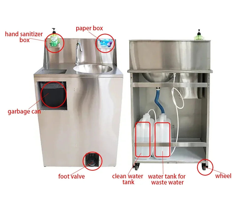 Outdoor Mobile Standing Stainless Steel Wash Hand Station Portable Wash Basin Sink portable sink with cabinet With Tank