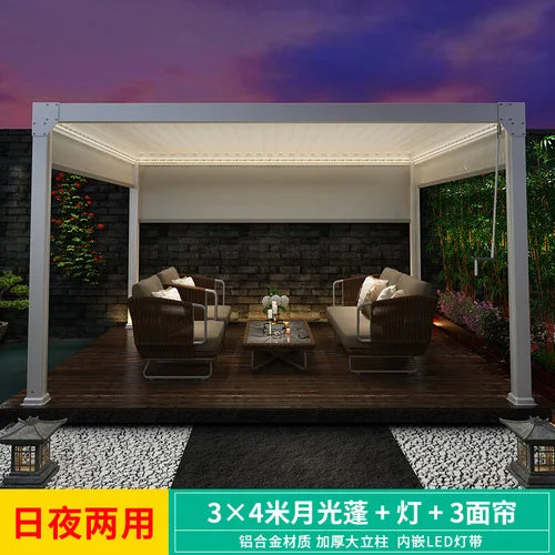 Outdoor Pavilion Nordic Courtyard Sunshade Garden Terrace Outdoor European-Style Aluminum Alloy Leisure Pavilion Manual Pavilion