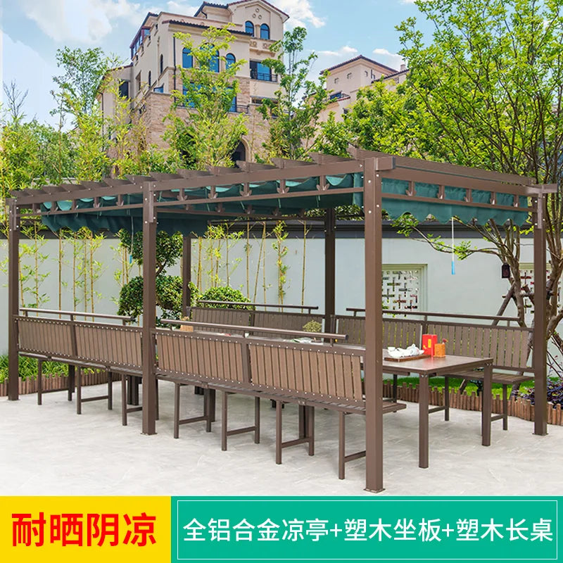 Outdoor aluminum alloy sunshade, corridor, flower rack, carbonized wood leisure grape rack