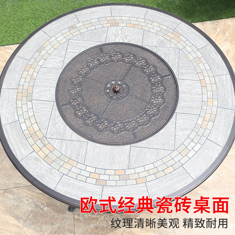 Outdoor barbecue table and chairs courtyard garden cast aluminum tile furniture self-service charcoal barbecue stove home outdoo