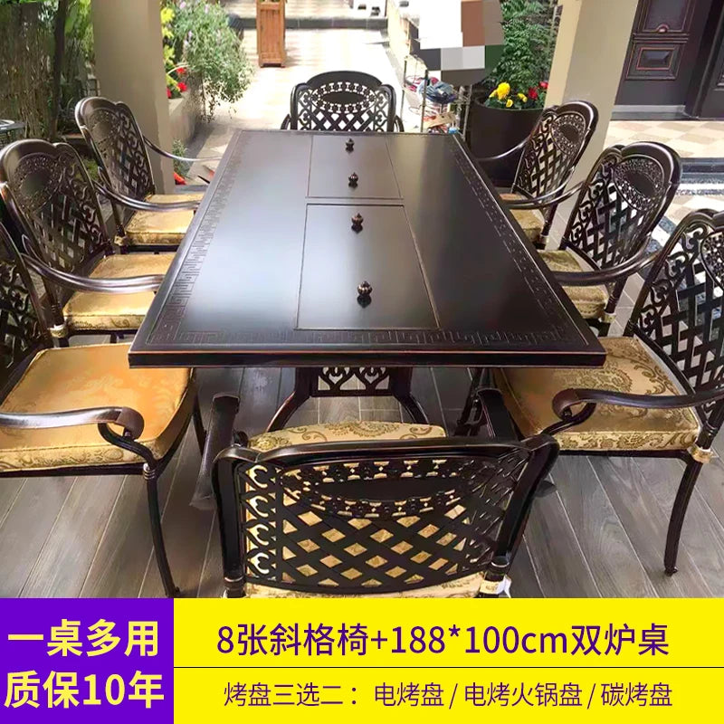 Outdoor barbecue table barbecue grill barbecue rack household charcoal smokeless electric grill courtyard garden table and chair