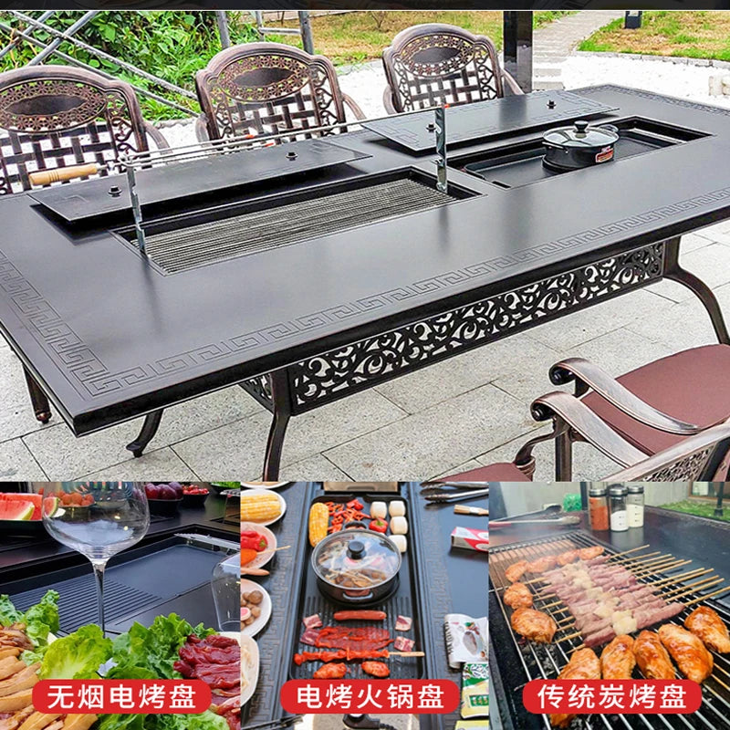 Outdoor barbecue table barbecue grill barbecue rack household charcoal smokeless electric grill courtyard garden table and chair