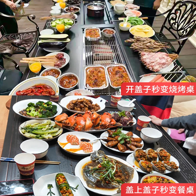 Outdoor barbecue table barbecue grill barbecue rack household charcoal smokeless electric grill courtyard garden table and chair