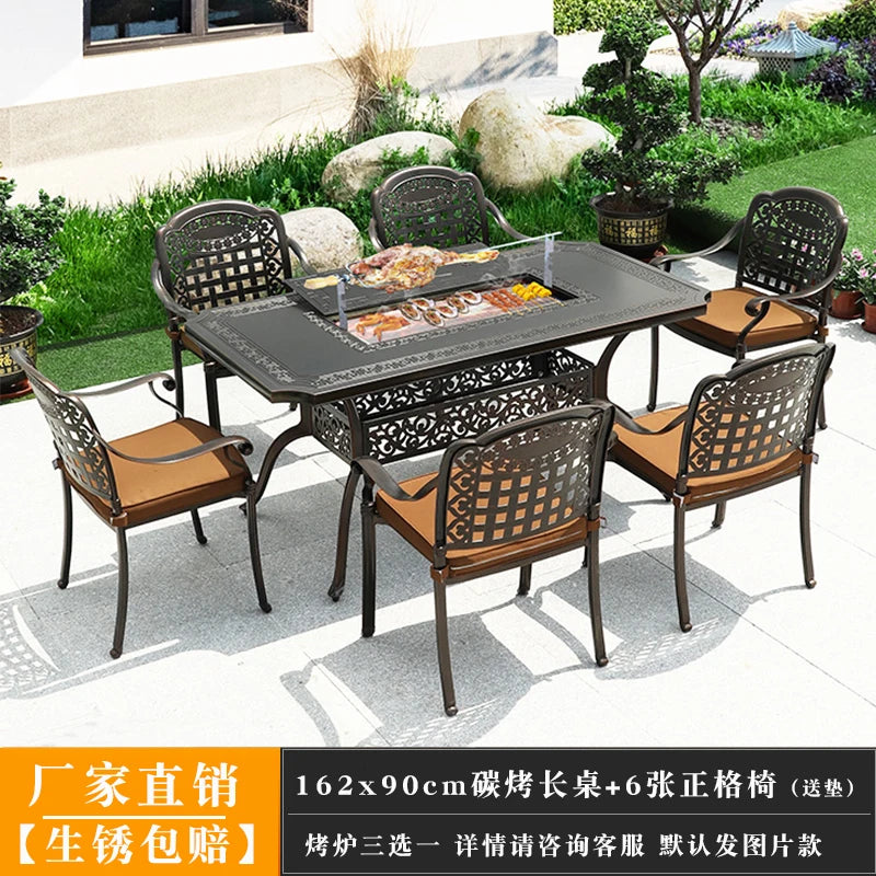 Outdoor barbecue tables and chairs commercial household courtyard electric oven charcoal barbecue outdoor terrace balcony leisur