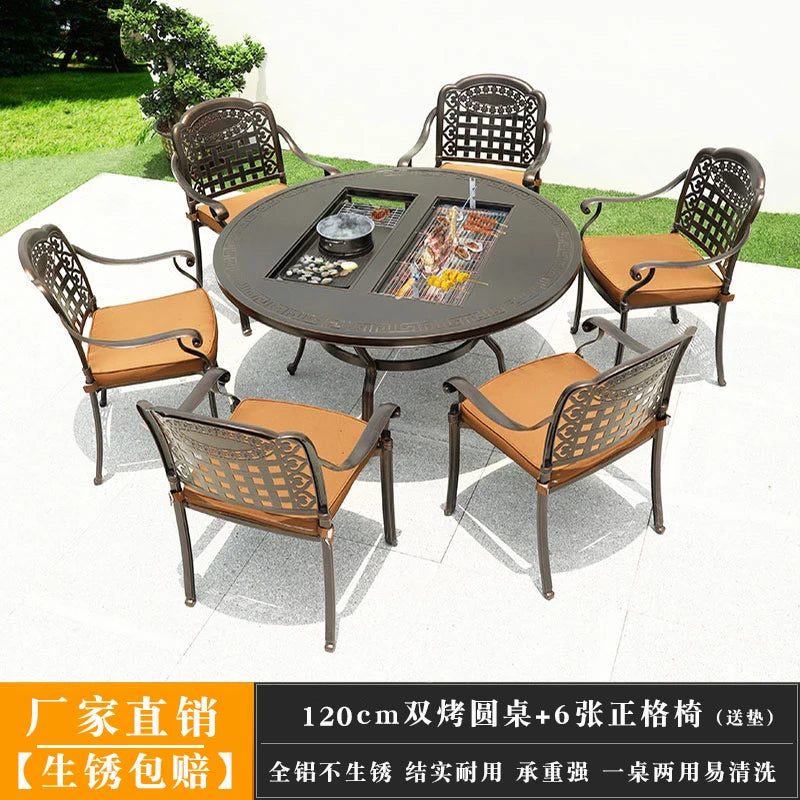 Outdoor barbecue tables and chairs commercial household courtyard electric oven charcoal barbecue outdoor terrace balcony leisur