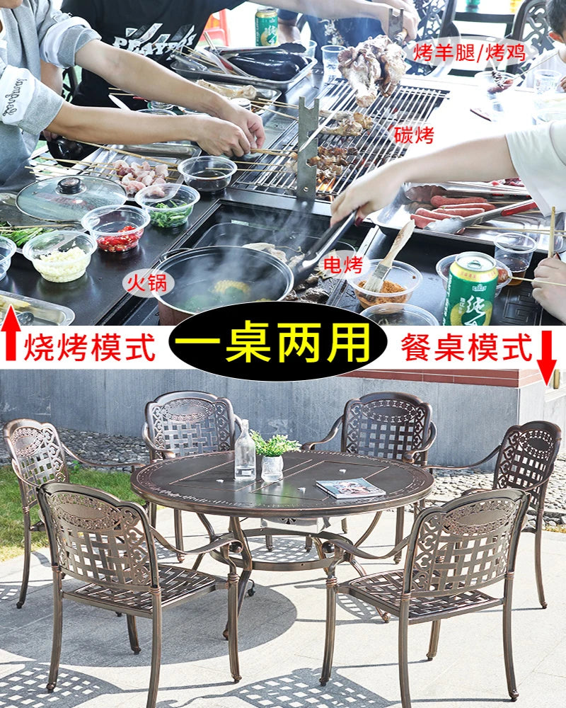 Outdoor barbecue tables and chairs commercial household courtyard electric oven charcoal barbecue outdoor terrace balcony leisur
