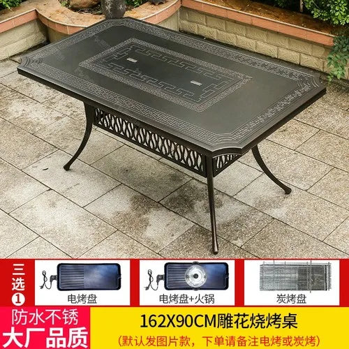 Outdoor courtyard cast aluminum barbecue tables and chairs outdoor garden villa aluminum smokeless electric grilled charcoal.