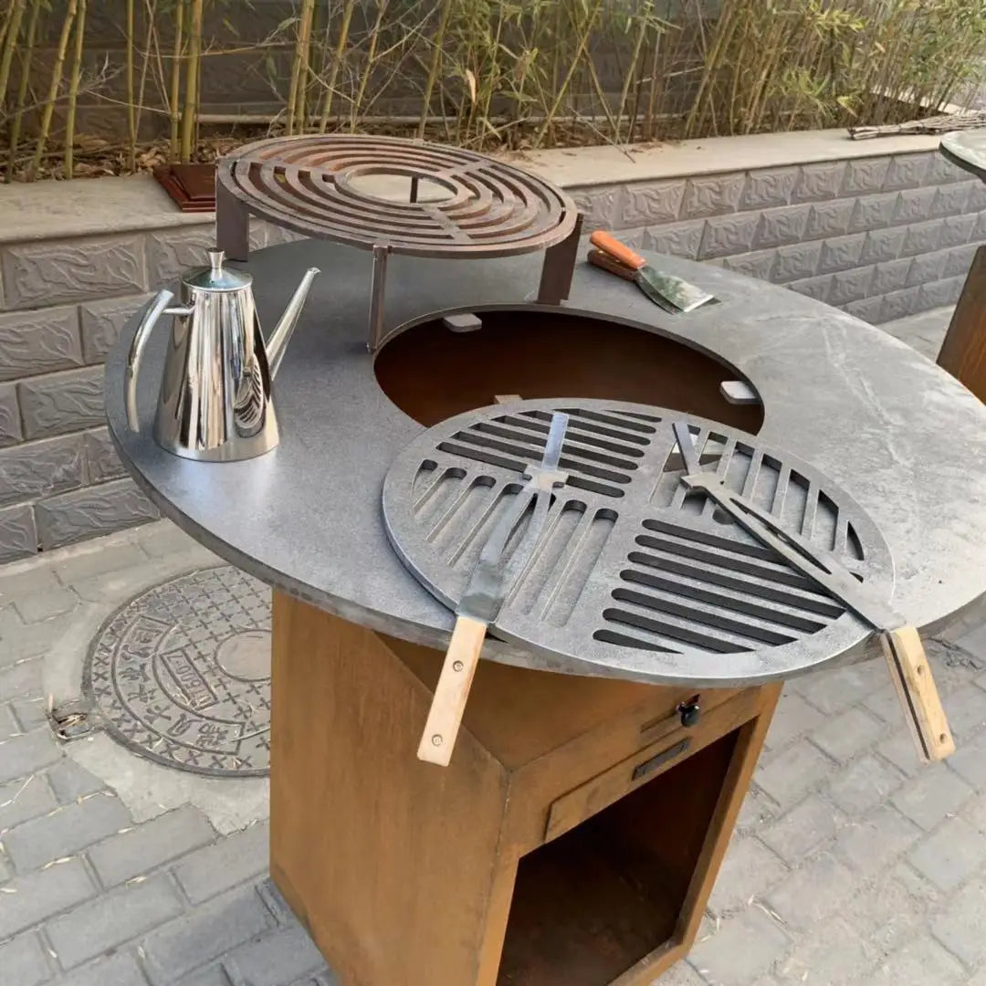 Outdoor garden rust corten steel fire pit heavy duty BBQ
