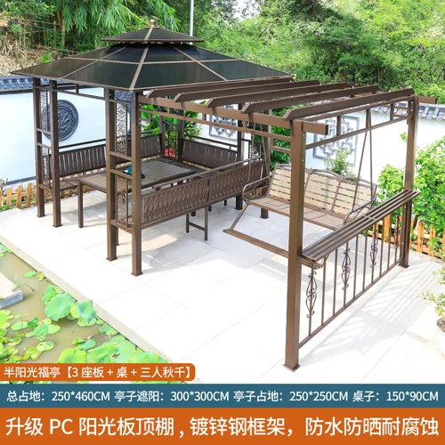 Outdoor gazebo, garden courtyard, awning, terrace, balcony, leisure pavilion, outdoor antiseptic wood
