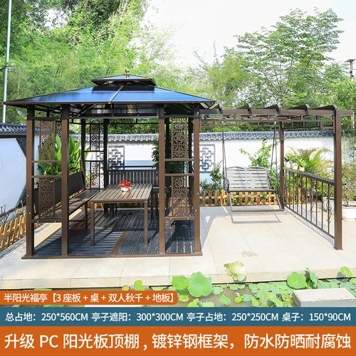Outdoor gazebo, garden courtyard, awning, terrace, balcony, leisure pavilion, outdoor antiseptic wood