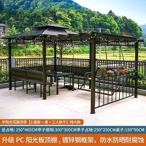 Outdoor gazebo, garden courtyard, awning, terrace, balcony, leisure pavilion, outdoor antiseptic wood