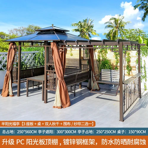 Outdoor gazebo, garden courtyard, awning, terrace, balcony, leisure pavilion, outdoor antiseptic wood