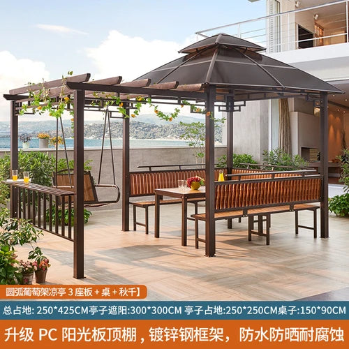 Outdoor gazebo, garden courtyard, awning, terrace, balcony, leisure pavilion, outdoor antiseptic wood