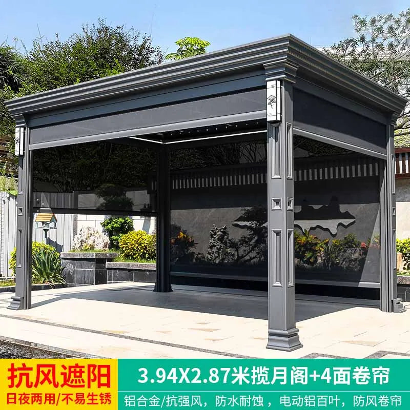 Outdoor pavilion electric telescopic Chinese style pavilion, sunshine room, aluminum alloy villa courtyard