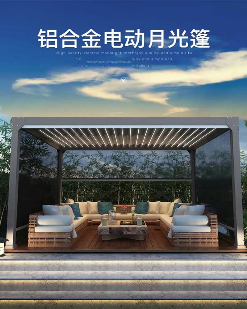 Outdoor pavilion, garden, villa, sunshine room, electric pavilion, automatic telescopic louver, aluminum alloy terrace, sunshade
