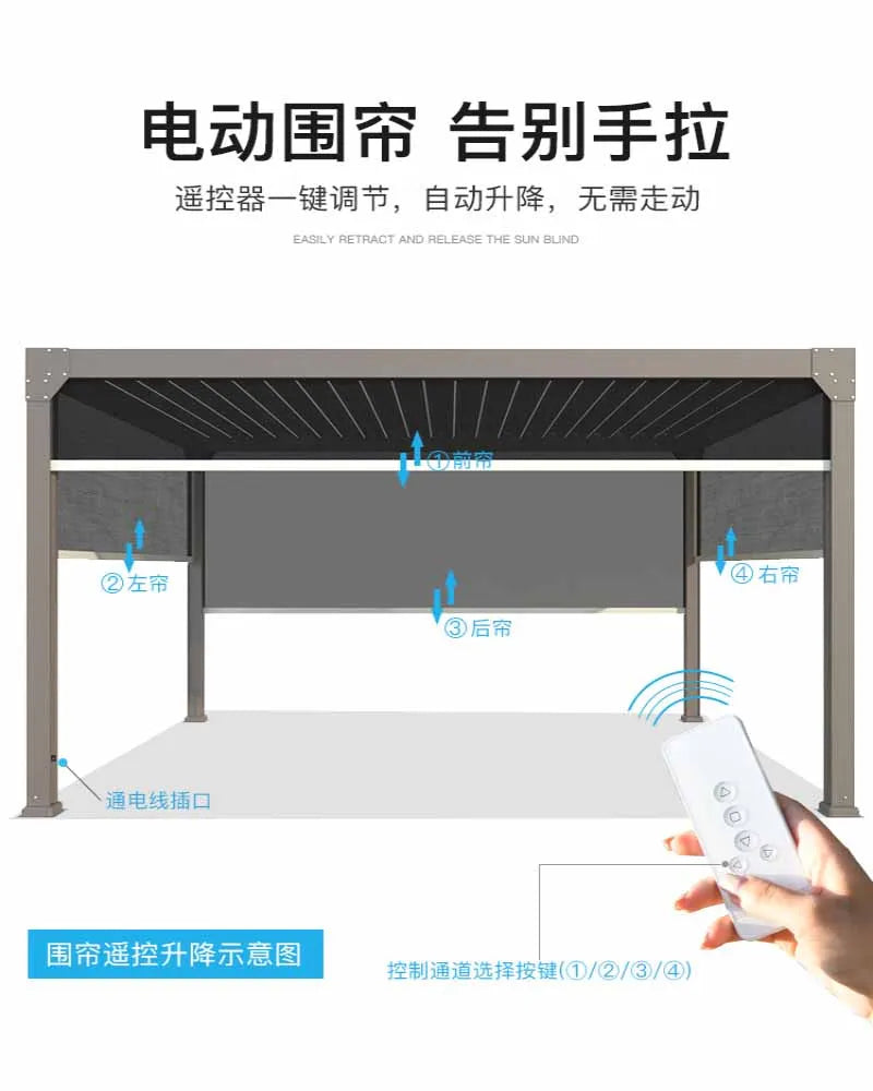 Outdoor pavilion, garden, villa, sunshine room, electric pavilion, automatic telescopic louver, aluminum alloy terrace, sunshade