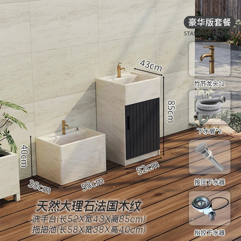 Outdoor pillar washbasin integrated floor standing courtyard marble washbasin outdoor balcony stone washbasin