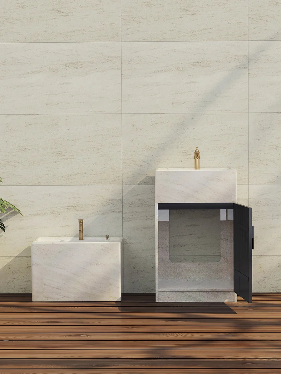 Outdoor pillar washbasin integrated floor standing courtyard marble washbasin outdoor balcony stone washbasin