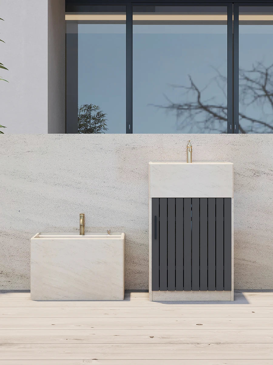 Outdoor pillar washbasin integrated floor standing courtyard marble washbasin outdoor balcony stone washbasin