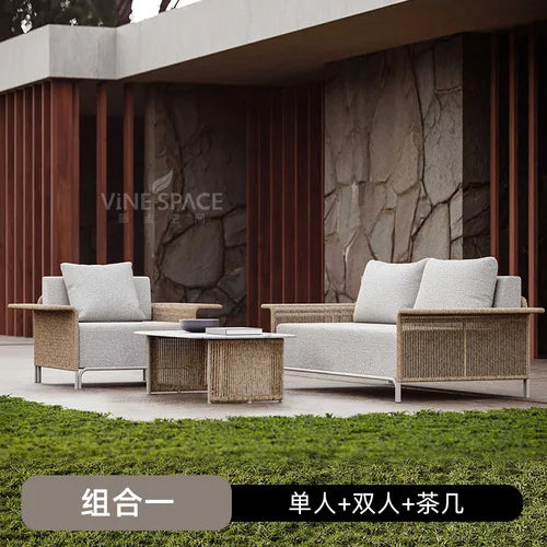Outdoor sofa, courtyard, rope weaving, rattan chair, gold waterproof, sun proof terrace, Nordic corner furniture