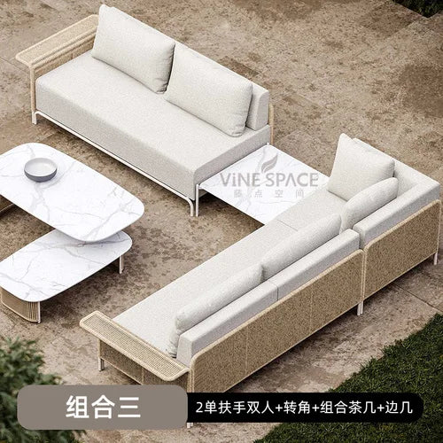 Outdoor sofa, courtyard, rope weaving, rattan chair, gold waterproof, sun proof terrace, Nordic corner furniture