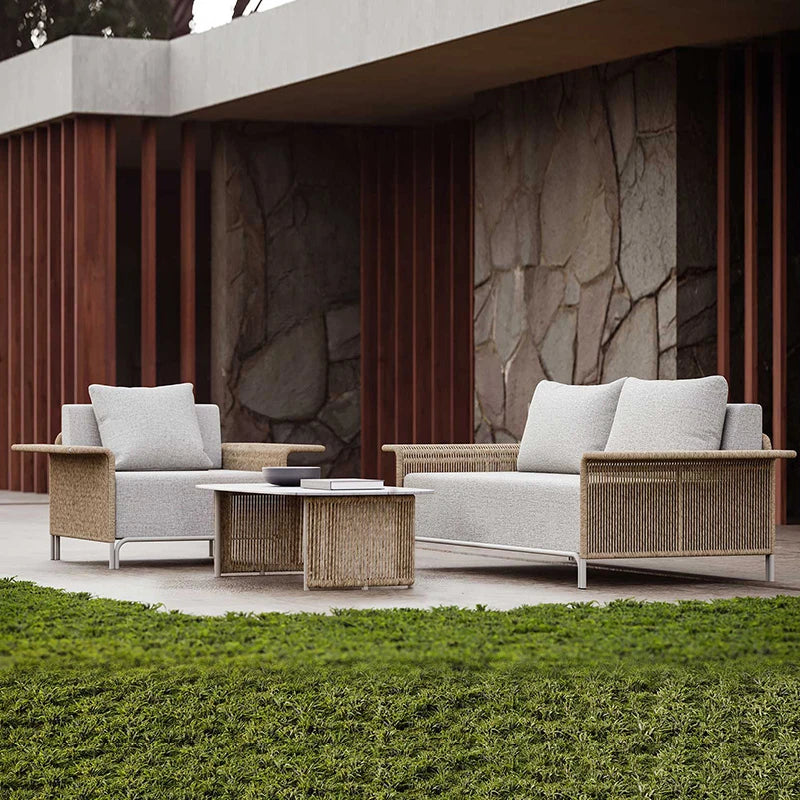 Outdoor sofa, courtyard, rope weaving, rattan chair, gold waterproof, sun proof terrace, Nordic corner furniture