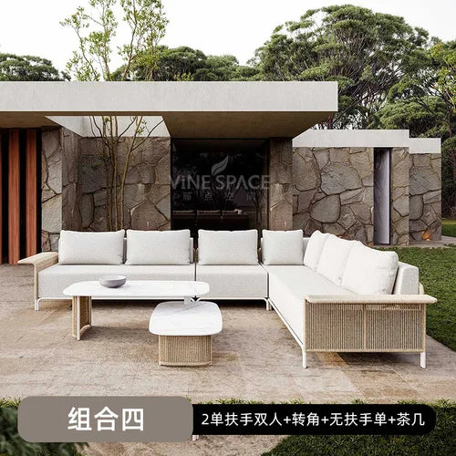 Outdoor sofa, courtyard, rope weaving, rattan chair, gold waterproof, sun proof terrace, Nordic corner furniture