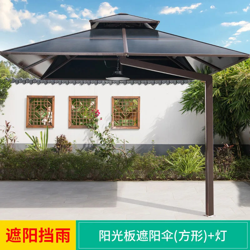 Outdoor sunshade villa garden courtyard sub-terrace roof outdoor sunshade wind-resistant umbrella with light