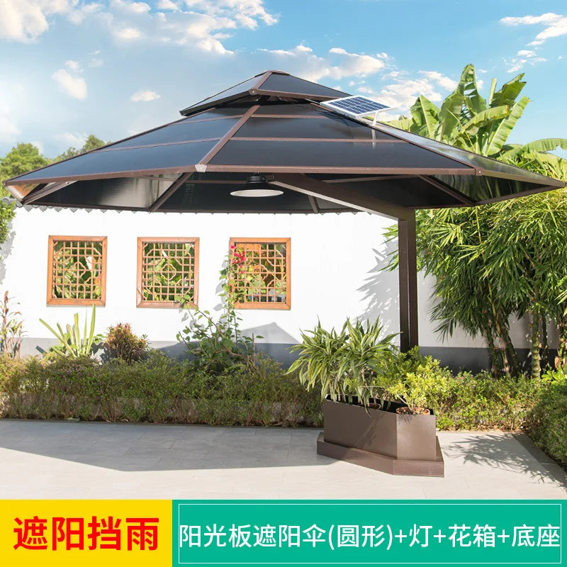 Outdoor sunshade villa garden courtyard sub-terrace roof outdoor sunshade wind-resistant umbrella with light