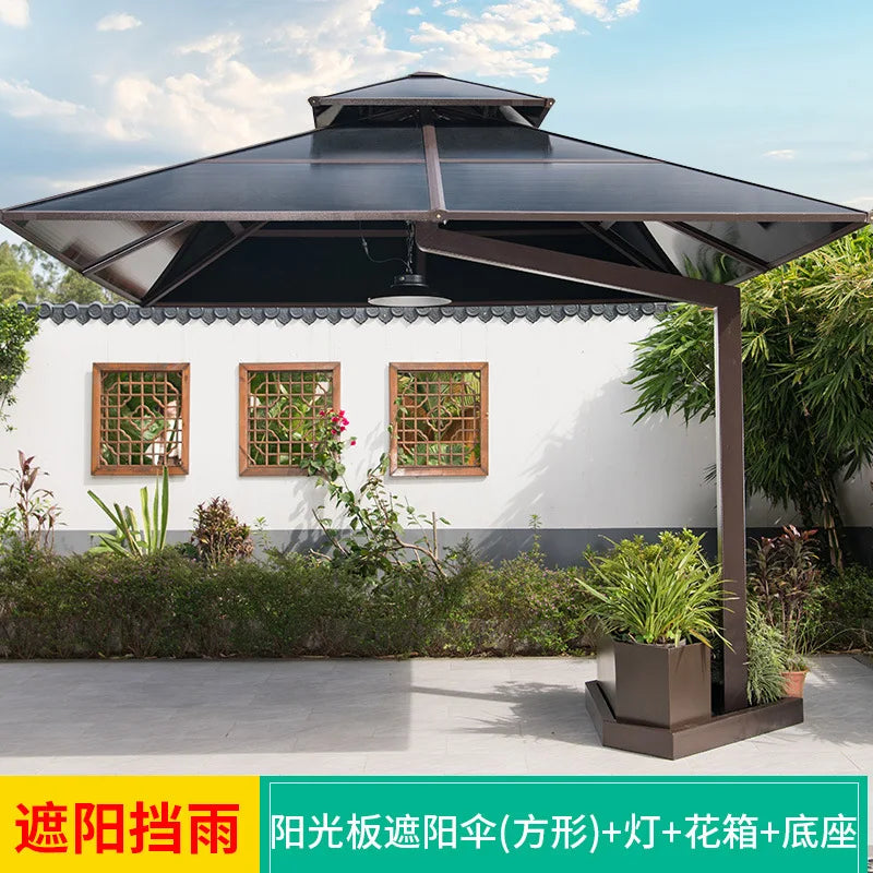 Outdoor sunshade villa garden courtyard sub-terrace roof outdoor sunshade wind-resistant umbrella with light