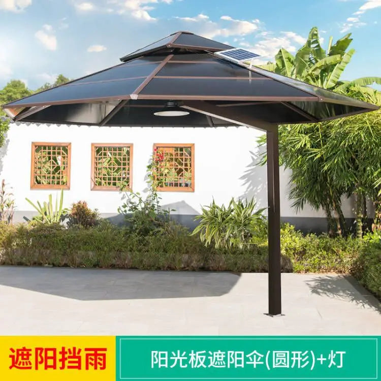 Outdoor sunshade villa garden courtyard sub-terrace roof outdoor sunshade wind-resistant umbrella with light