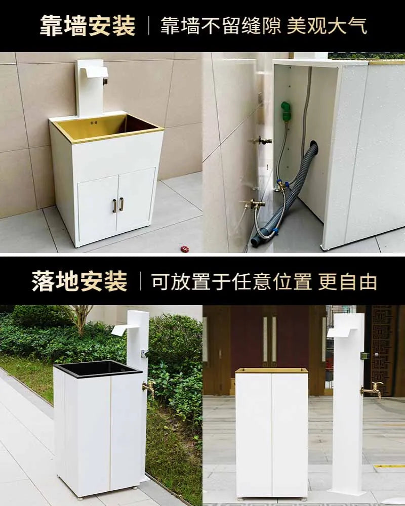 Outdoor white washbasin, outdoor villa basin, balcony column basin, stainless steel antifreeze and sun protection room column ba