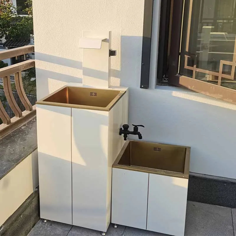 Outdoor white washbasin, outdoor villa basin, balcony column basin, stainless steel antifreeze and sun protection room column ba