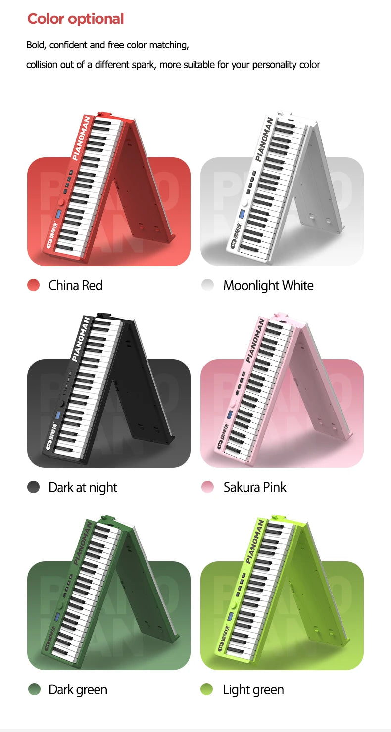MMOOKA PIANOMAN 88 Keys Piano Keyboard Foldable Electronic Organ Adult piano 128 Preset Rhythms Music Toys Musical Instrument Red