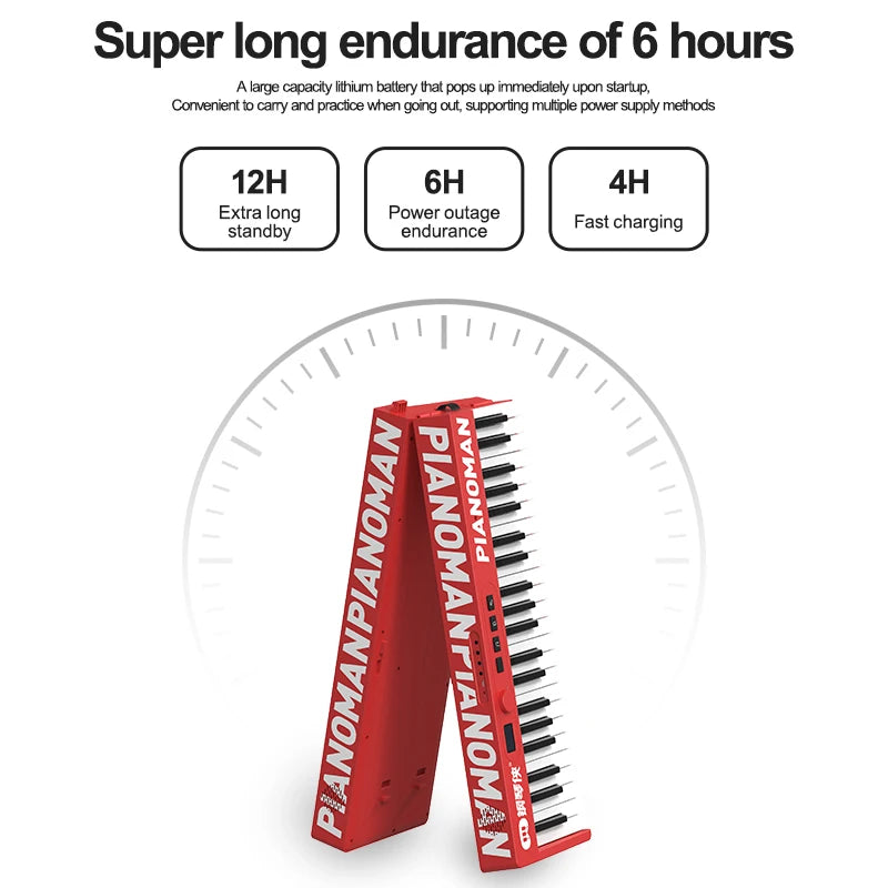 MMOOKA PIANOMAN 88 Keys Piano Keyboard Foldable Electronic Organ Adult piano 128 Preset Rhythms Music Toys Musical Instrument Red