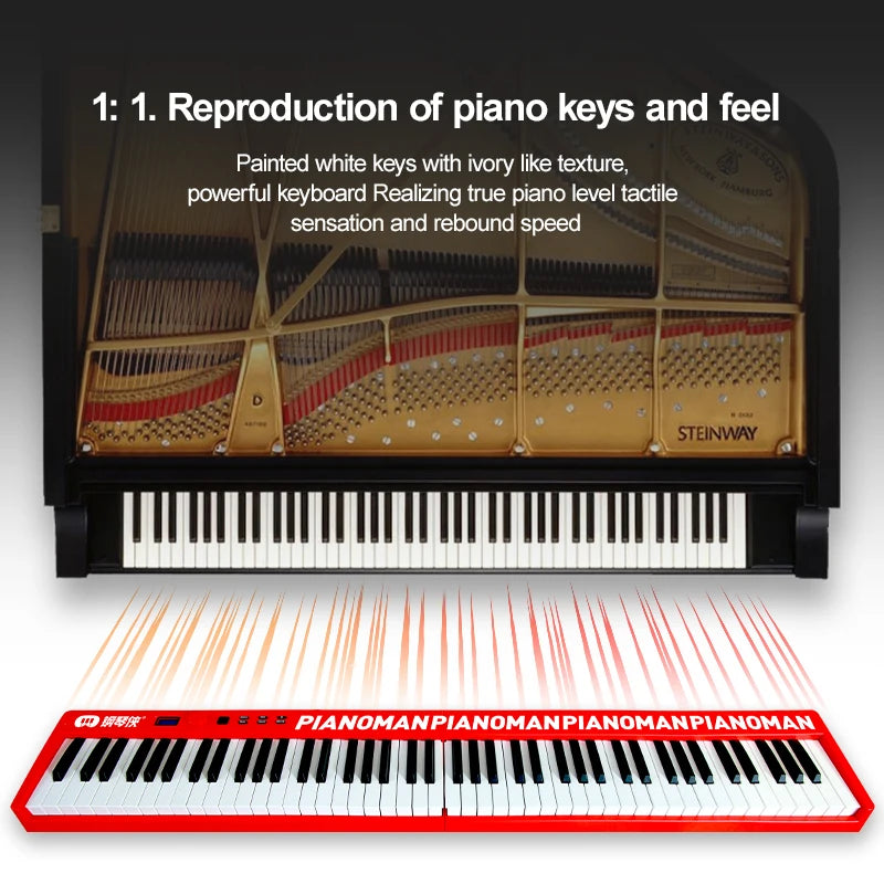 MMOOKA PIANOMAN 88 Keys Piano Keyboard Foldable Electronic Organ Adult piano 128 Preset Rhythms Music Toys Musical Instrument Red