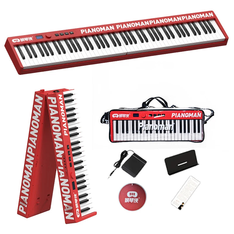 MMOOKA PIANOMAN 88 Keys Piano Keyboard Foldable Electronic Organ Adult piano 128 Preset Rhythms Music Toys Musical Instrument Red