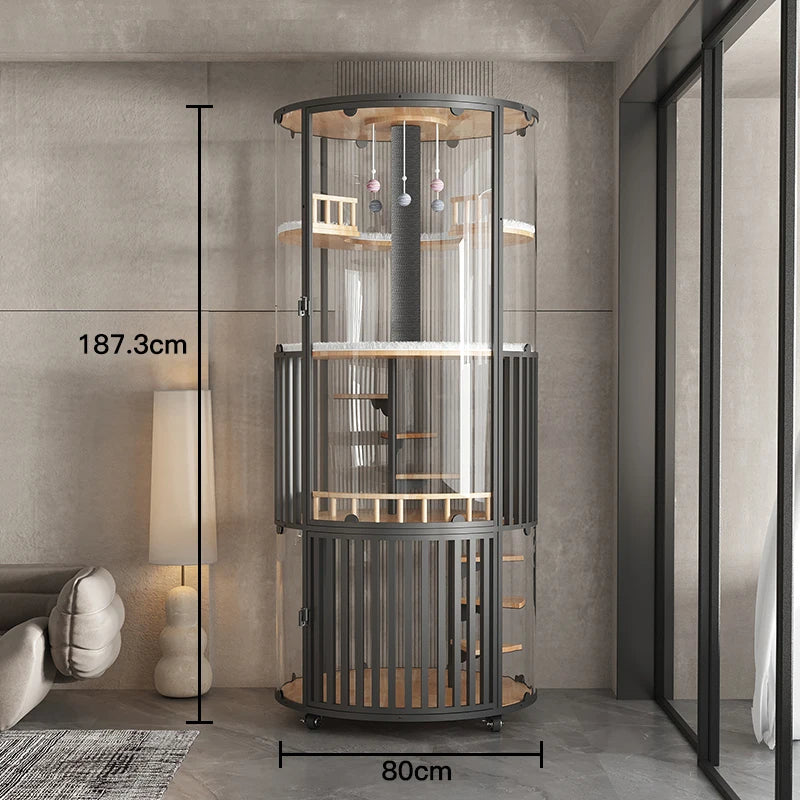 Panorama cat villa 360 ° cat cage glass cat cabinet luxury cat nest with toilet solid wood cat house