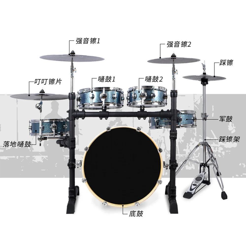 Electronic musical instruments Portable Drum Set, 5 Drums and 4Cymbals, Mute, Adult, Children, Double-sided Practice Test Double-sided Practice Test Jazz Drum