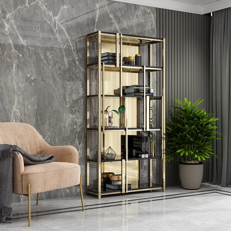 Post-Modern Stainless Steel Bookshelf Floor Office Storage Rack Model Room Shelf Light Luxury High-End Metal Display Stand