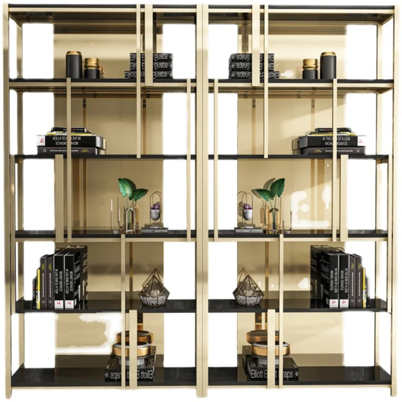 Post-Modern Stainless Steel Bookshelf Floor Office Storage Rack Model Room Shelf Light Luxury High-End Metal Display Stand