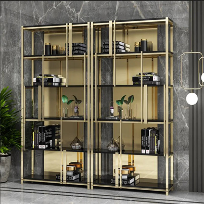 Post-Modern Stainless Steel Bookshelf Floor Office Storage Rack Model Room Shelf Light Luxury High-End Metal Display Stand
