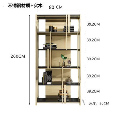 Post-Modern Stainless Steel Bookshelf Floor Office Storage Rack Model Room Shelf Light Luxury High-End Metal Display Stand